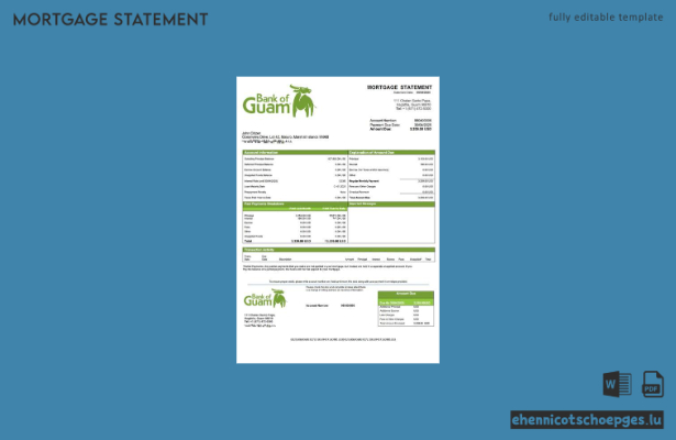 Marshallinseln Bank of Guam Hypothekenabrechnung Word- und PDF-Beispielvorschau